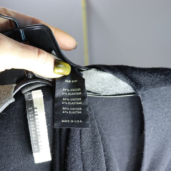 RN Convertible Black Asymmetrical Drape Cardigan Open Front Size L - Picture 5 of 5